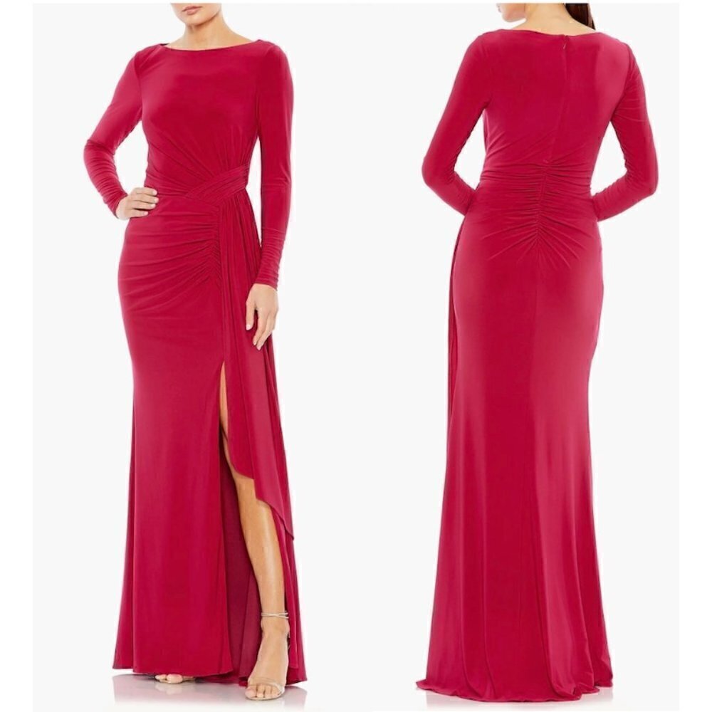 MAC DUGGAL Long Sleeve Jersey Evening Gown in Berry Size US 4